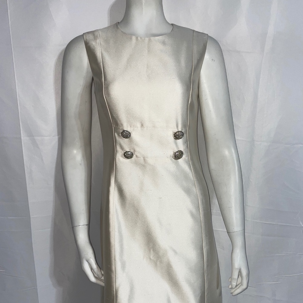 Michael Kors Silk Sleeveless Shift Ivory Dress Embellished Crew Neck Size S - Picture 1 of 8